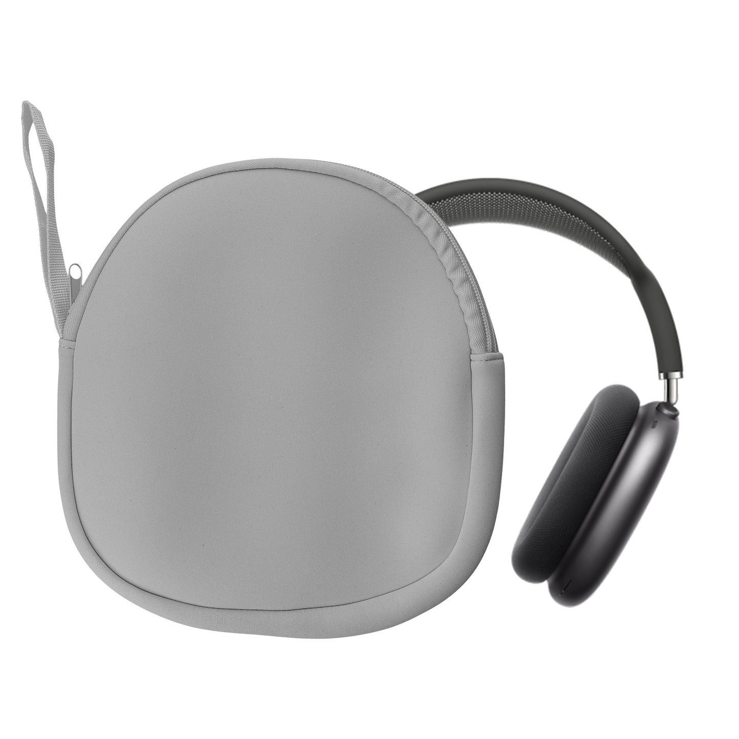 kwmobile Neopren Kopfhörer Tasche kompatibel mit Apple AirPods Max Hülle - Headset Case mit Handschlaufe und Innentasche - Hellgrau Hellgrau  