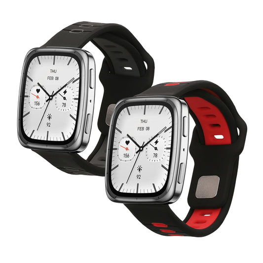 kwmobile 2x Uhrenarmband für 20mm Amazfit Active 2 / 2 Square / Active Edge / Bip 3 / GTS 3 4 Armband - Fitnesstracker Band Set aus TPU Silikon - Ersatzarmband Smartwatch - Schwarz Grau Schwarz Rot Schwarz  [dsg01]