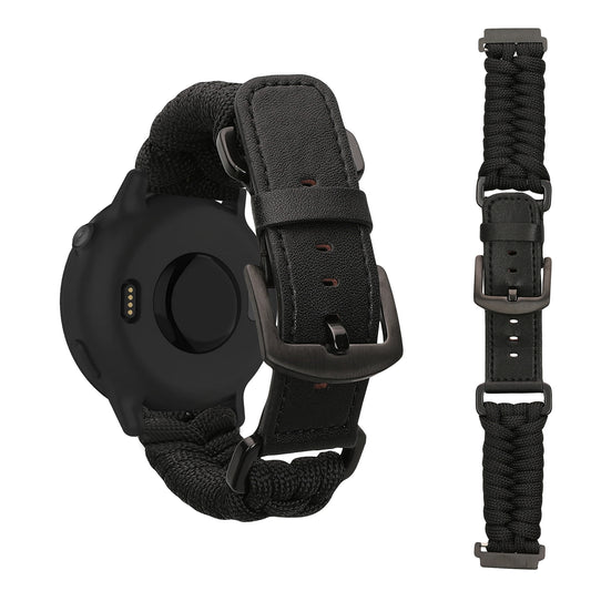 kwmobile Ersatzarmband geflochten kompatibel mit Garmin Vivoactive 6 / Vivoactive 5 / Venu Sq / Amazfit GTS / Bip 3 Armband - Fitnesstracker Sportarmband aus PU Leder mit Uhrenverschluss - Schwarz Schwarz  [dsg01]