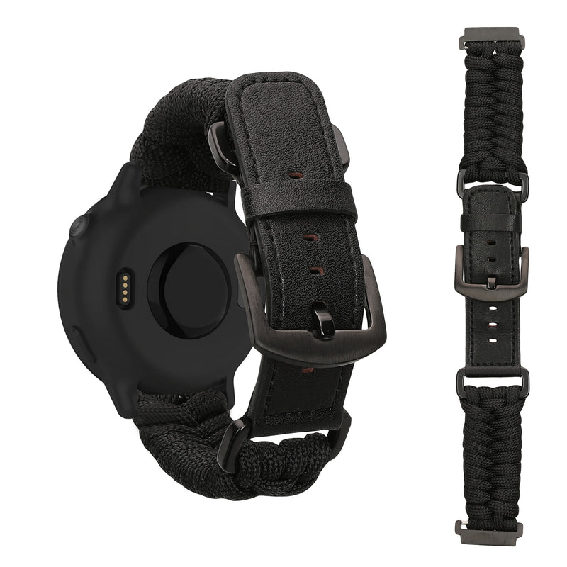 kwmobile Ersatzarmband geflochten kompatibel mit Garmin Vivoactive 6 / Vivoactive 5 / Venu Sq / Amazfit GTS / Bip 3 Armband - Fitnesstracker Sportarmband aus PU Leder mit Uhrenverschluss - Schwarz Schwarz  [dsg01]
