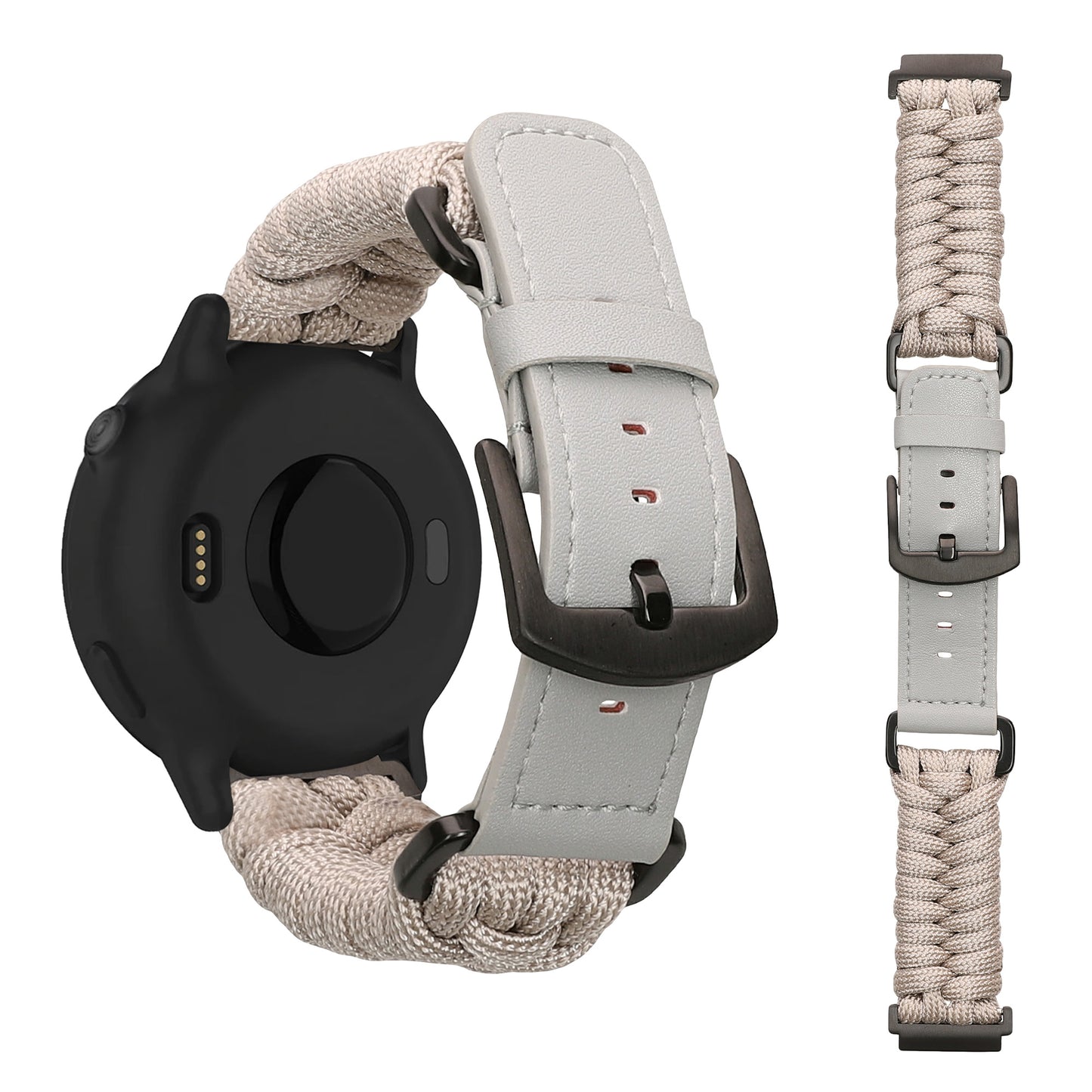 kwmobile Ersatzarmband geflochten kompatibel mit Garmin Vivoactive 6 / Vivoactive 5 / Venu Sq / Amazfit GTS / Bip 3 Armband - Fitnesstracker Sportarmband aus PU Leder mit Uhrenverschluss - Creme Creme  [dsg02]