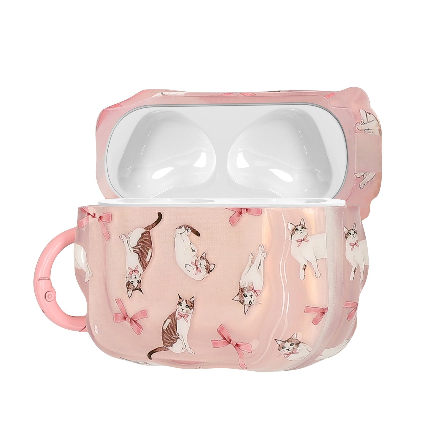 kwmobile In-Ear Kopfhörer Case für Apple AirPods 3 Hülle mit Karabiner - Headphones Case - Earphones Cover Etui - Katze mit Bänder Altrosa  [dsg02]