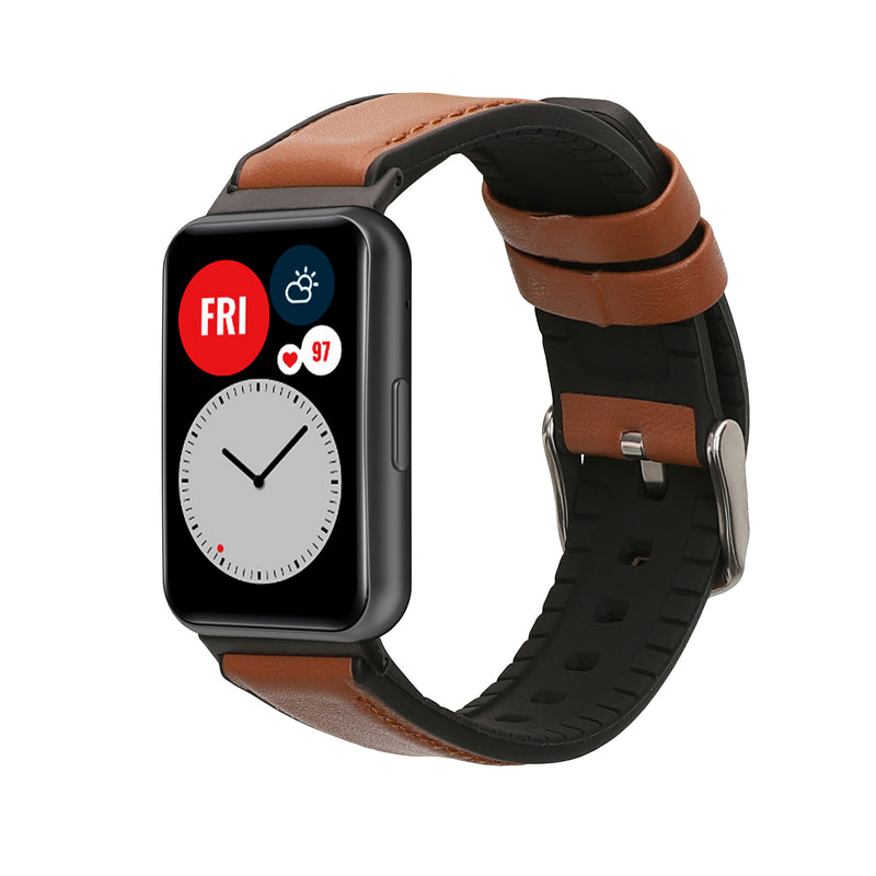 kwmobile Leder Uhrenarmband für Huawei Watch Fit 2 Armband - Ersatzarmband für Fitnesstracker mit Uhrenverschluss - Wechselarmband Smartwatch - Braun Schwarz Braun  [dsg01]