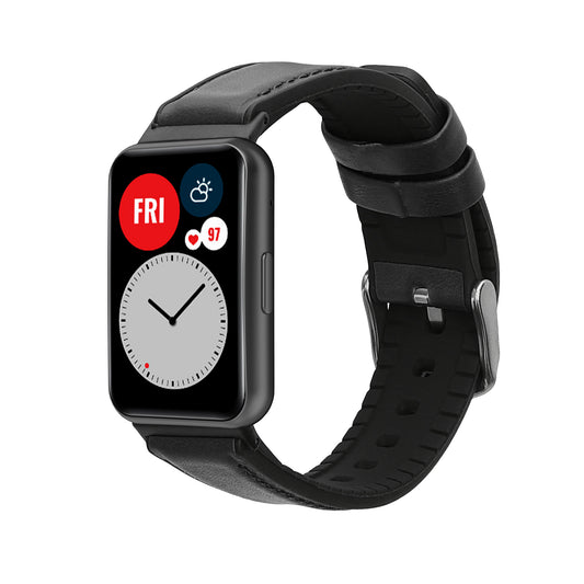 kwmobile Leder Uhrenarmband für Huawei Watch Fit 2 Armband - Ersatzarmband für Fitnesstracker mit Uhrenverschluss - Wechselarmband Smartwatch - Schwarz Schwarz  [dsg02]