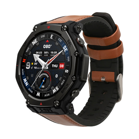 kwmobile Leder Uhrenarmband für Amazfit T-Rex 3 Armband - Ersatzarmband für Fitnesstracker mit Uhrenverschluss - Wechselarmband Smartwatch - Braun Schwarz Braun  [dsg01]