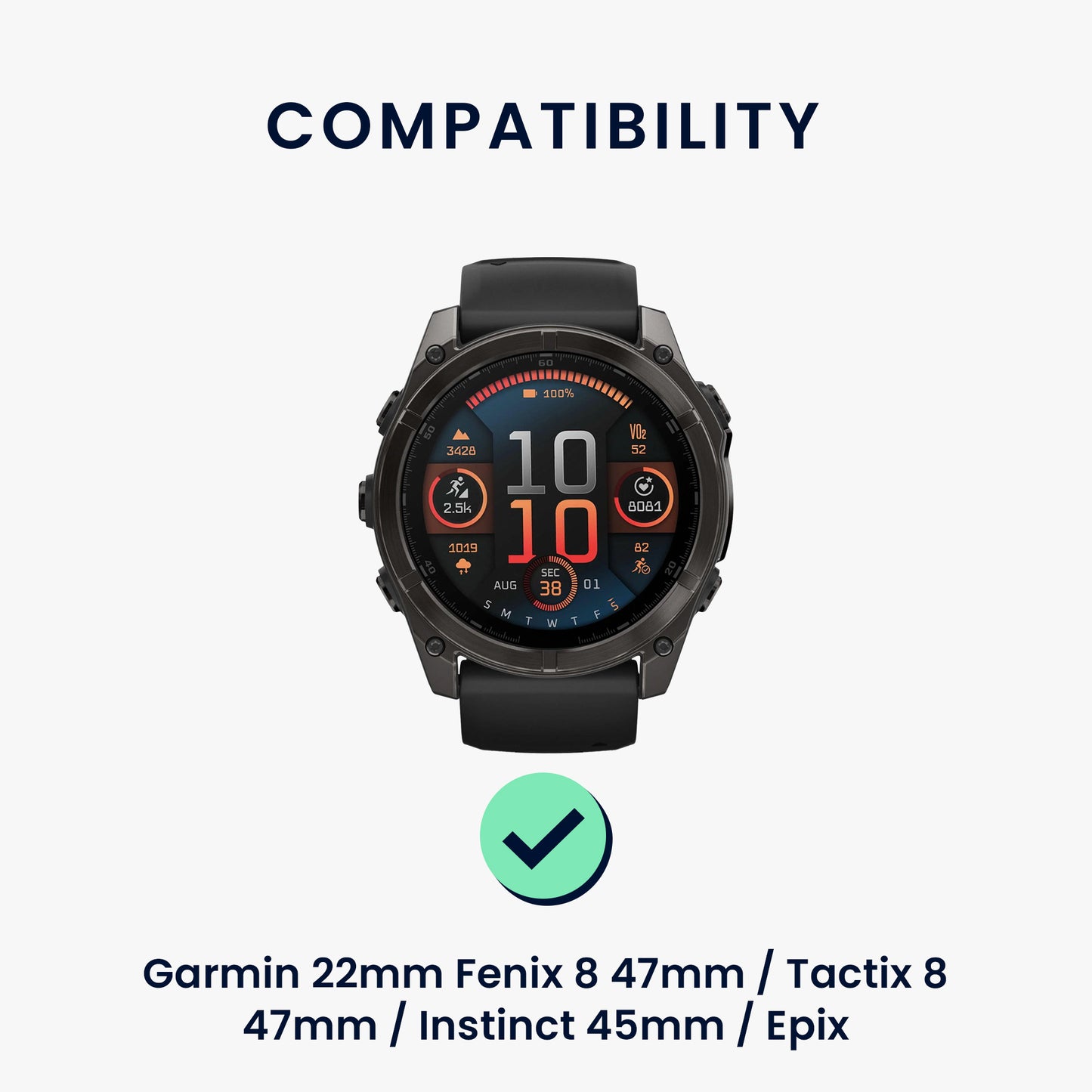 kwmobile Uhrenarmband für Garmin 22mm Fenix 8 47mm / Tactix 8 47mm / Instinct 45mm / Epix Armband - Ersatzarmband für Fitnesstracker mit Uhrenverschluss - Wechselarmband Smartwatch