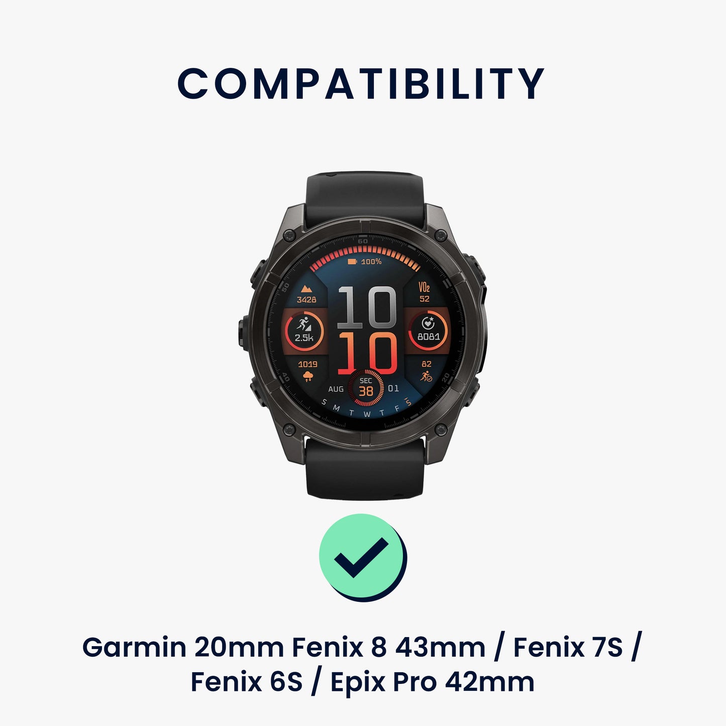 kwmobile Uhrenarmband für Garmin 20mm Fenix 8 43mm / Fenix 7S / Fenix 6S / Epix Pro 42mm Armband Ersatzarmband für Fitnesstracker mit Uhrenverschluss Wechselarmband Smartwatch