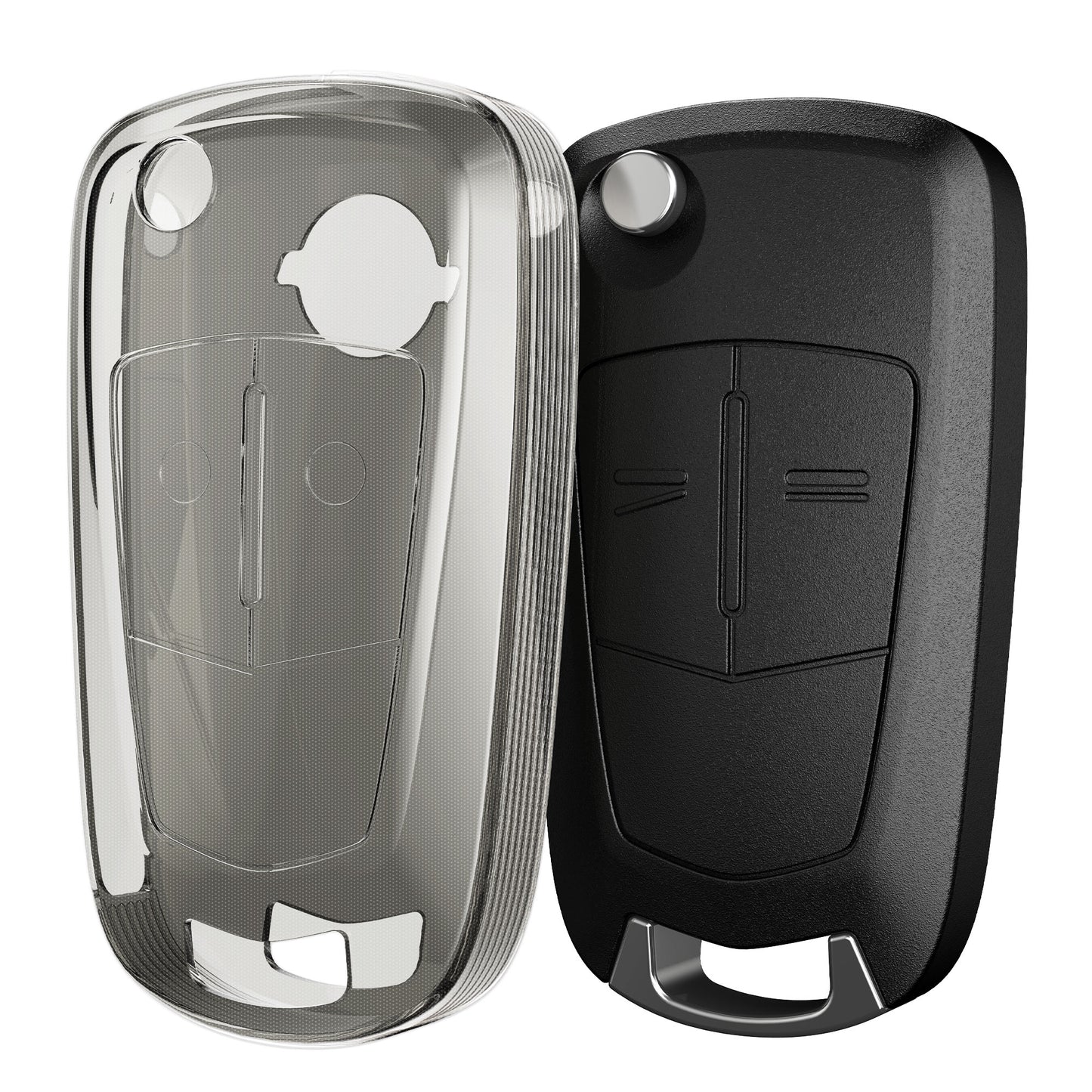 kwmobile Autoschlüssel Hülle kompatibel mit Opel Vauxhall 2-Tasten Klappschlüssel Autoschlüssel - Schlüsselhülle Silikon Cover - Schwarz Transparent Schwarz  [dsg01]
