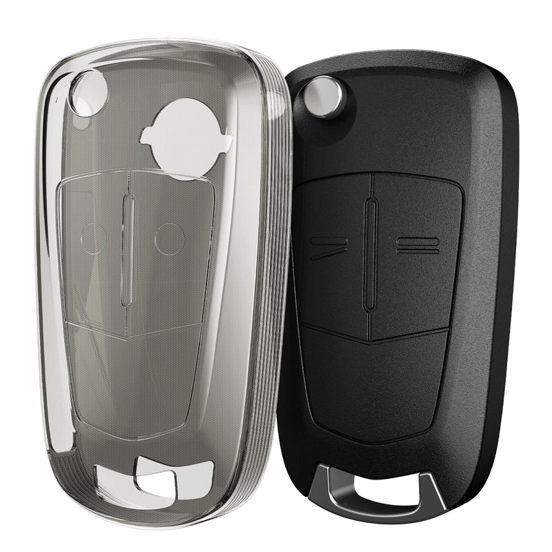 kwmobile Autoschlüssel Hülle kompatibel mit Opel Vauxhall 2-Tasten Klappschlüssel Autoschlüssel - Schlüsselhülle Silikon Cover - Schwarz Transparent Schwarz  [dsg01]