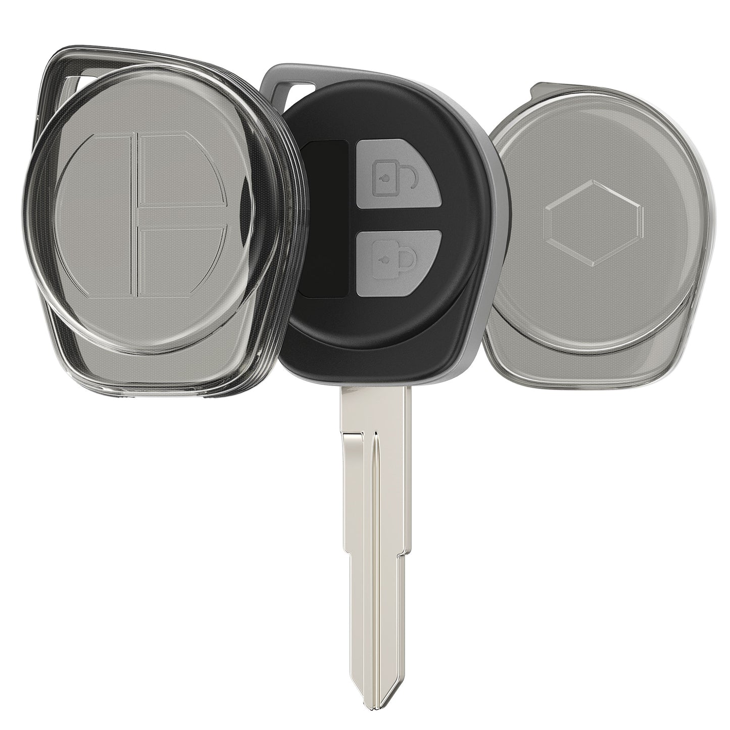 kwmobile Autoschlüssel Hülle kompatibel mit Suzuki 2-Tasten SmartKey Autoschlüssel Keyless Go - Schlüsselhülle Silikon Cover - Schwarz Transparent Schwarz  [dsg01]