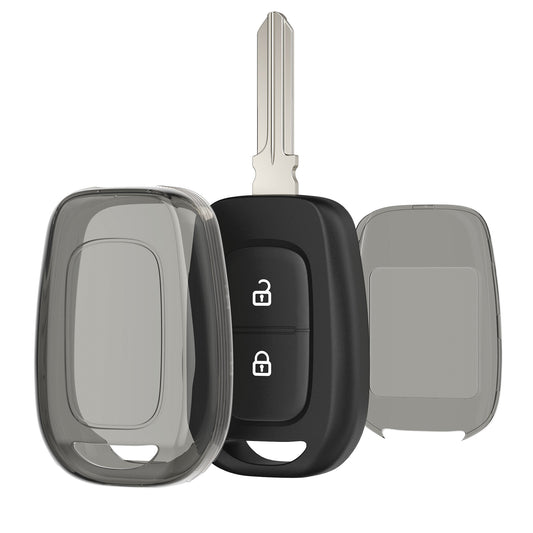 kwmobile Autoschlüssel Hülle kompatibel mit Renault Dacia 2-Tasten Funk Autoschlüssel - Schlüsselhülle Silikon Cover - Schwarz Transparent Schwarz  [dsg01]