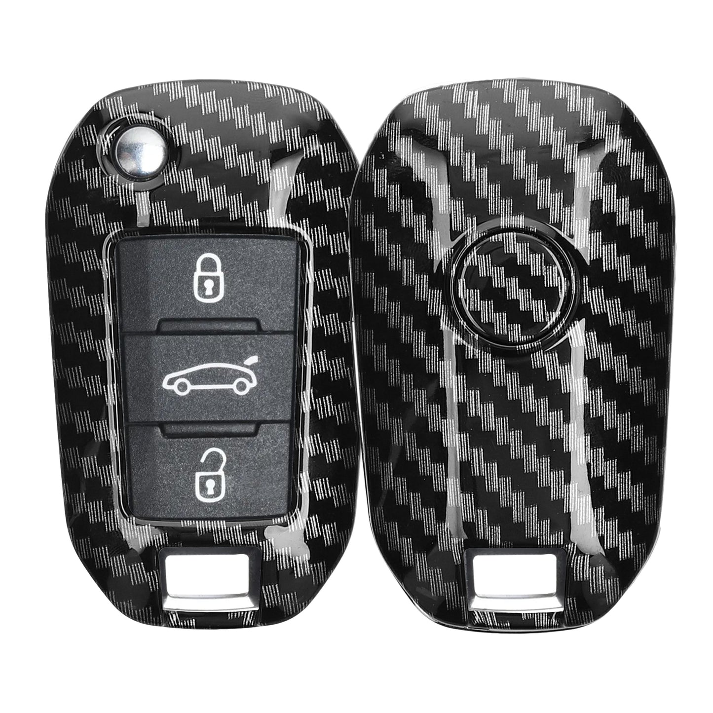 kwmobile Autoschlüssel Hülle kompatibel mit Peugeot Citroen 3-Tasten Klapp Autoschlüssel - Hardcover Schutzhülle Schlüsselhülle Cover Carbon Schwarz Schwarz  [dsg01]