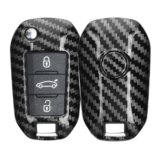 kwmobile Autoschlüssel Hülle kompatibel mit Peugeot Citroen 3-Tasten Klapp Autoschlüssel - Hardcover Schutzhülle Schlüsselhülle Cover Carbon Schwarz Schwarz  [dsg01]