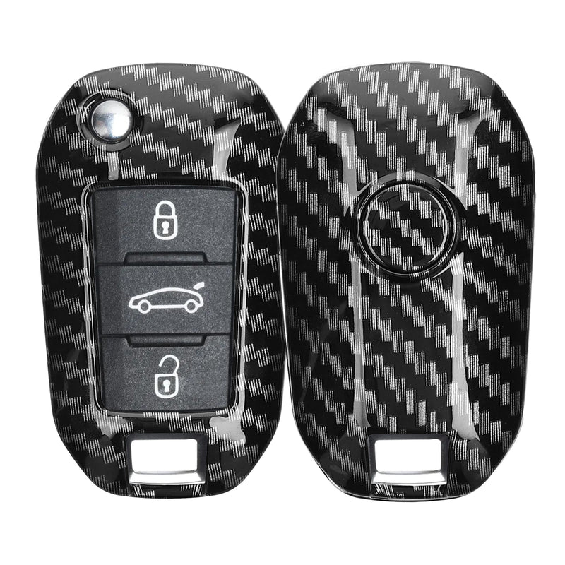kwmobile Autoschlüssel Hülle kompatibel mit Peugeot Citroen 3-Tasten Klapp Autoschlüssel - Hardcover Schutzhülle Schlüsselhülle Cover Carbon Schwarz Schwarz  [dsg01]