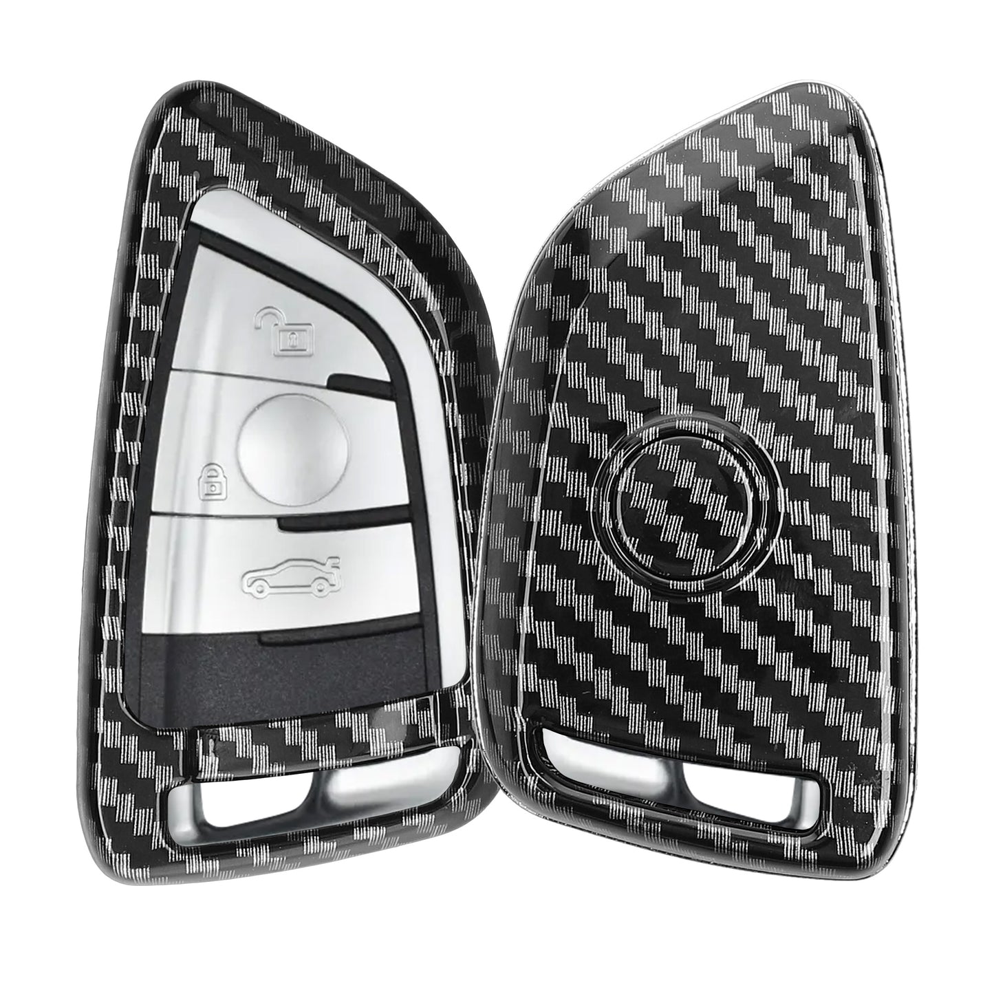 kwmobile Autoschlüssel Hülle kompatibel mit BMW 3-Tasten Smart Key Autoschlüssel - Hardcover Schutzhülle Schlüsselhülle Cover Carbon Schwarz Schwarz  [dsg01]