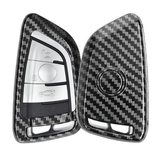 kwmobile Autoschlüssel Hülle kompatibel mit BMW 3-Tasten Smart Key Autoschlüssel - Hardcover Schutzhülle Schlüsselhülle Cover Carbon Schwarz Schwarz  [dsg01]
