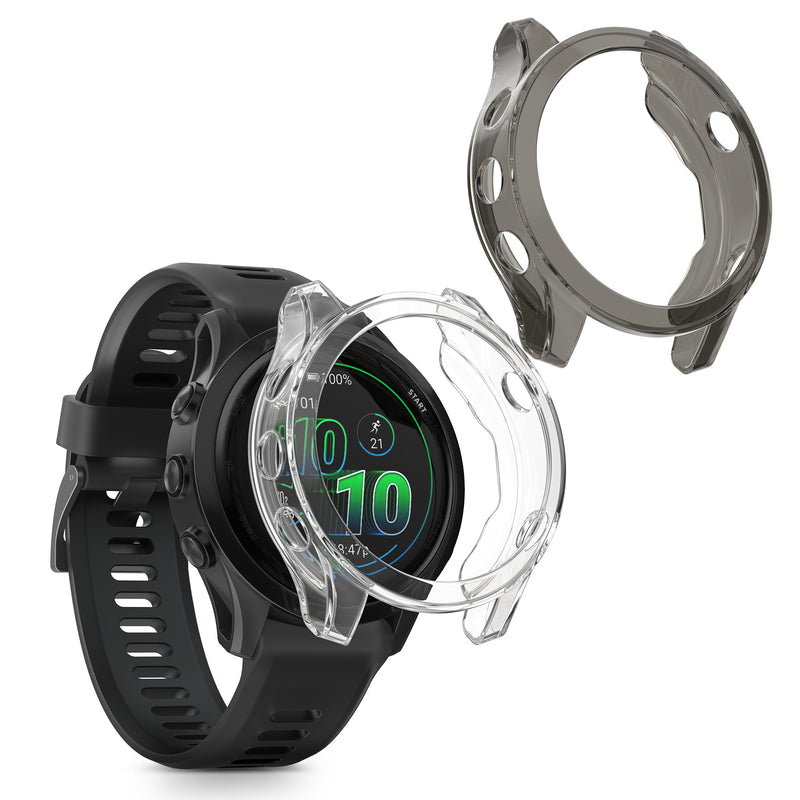kwmobile 2x Sport Schutzhülle kompatibel mit Garmin Forerunner 570 42mm Hülle - Silikon Cover klar - Case ohne Tracker - Schwarz Transparent Schwarz  [dsg01]