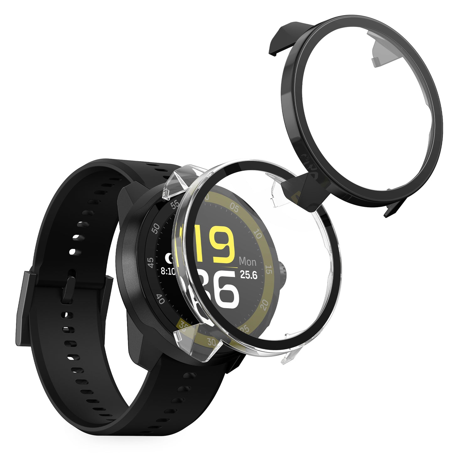 kwmobile 2x Cover kompatibel mit Suunto Run GPS Hülle - Fullbody Fitnesstracker Case Set aus Glas - Schwarz Transparent Schwarz  [dsg01]