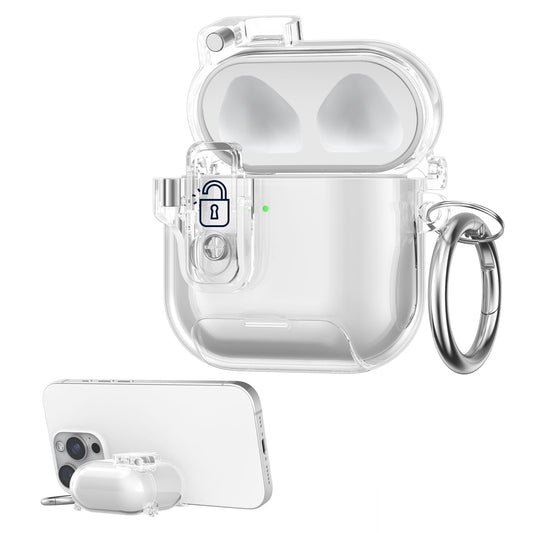 kwmobile transparentes Kopfhörer Case kompatibel mit Apple Airpods 4 Hülle - Headphones TPU Cover mit Standfunktion und Sicherheitsverschluss - Transparent Transparent  