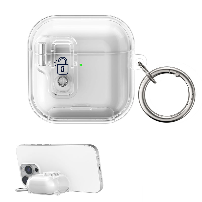 kwmobile Kopfhörer Case kompatibel mit Apple Airpods 4 Hülle mit Standfunktion und Sicherheitsverschluss