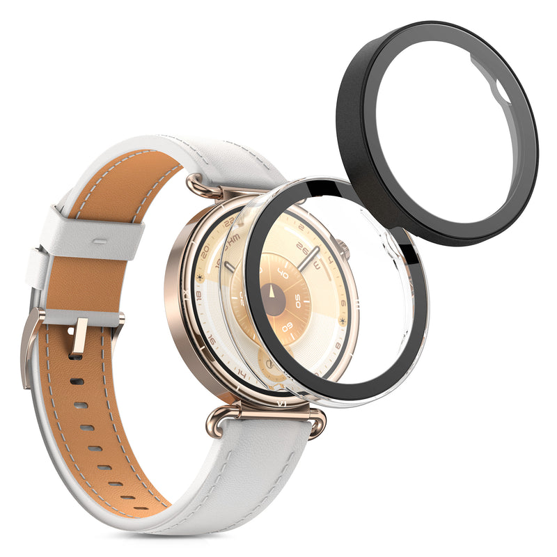 kwmobile 2x Cover kompatibel mit Huawei Watch GT6 41mm Hülle - Fullbody Fitnesstracker Case Set aus Glas - Transparent Schwarz Transparent  [dsg01]