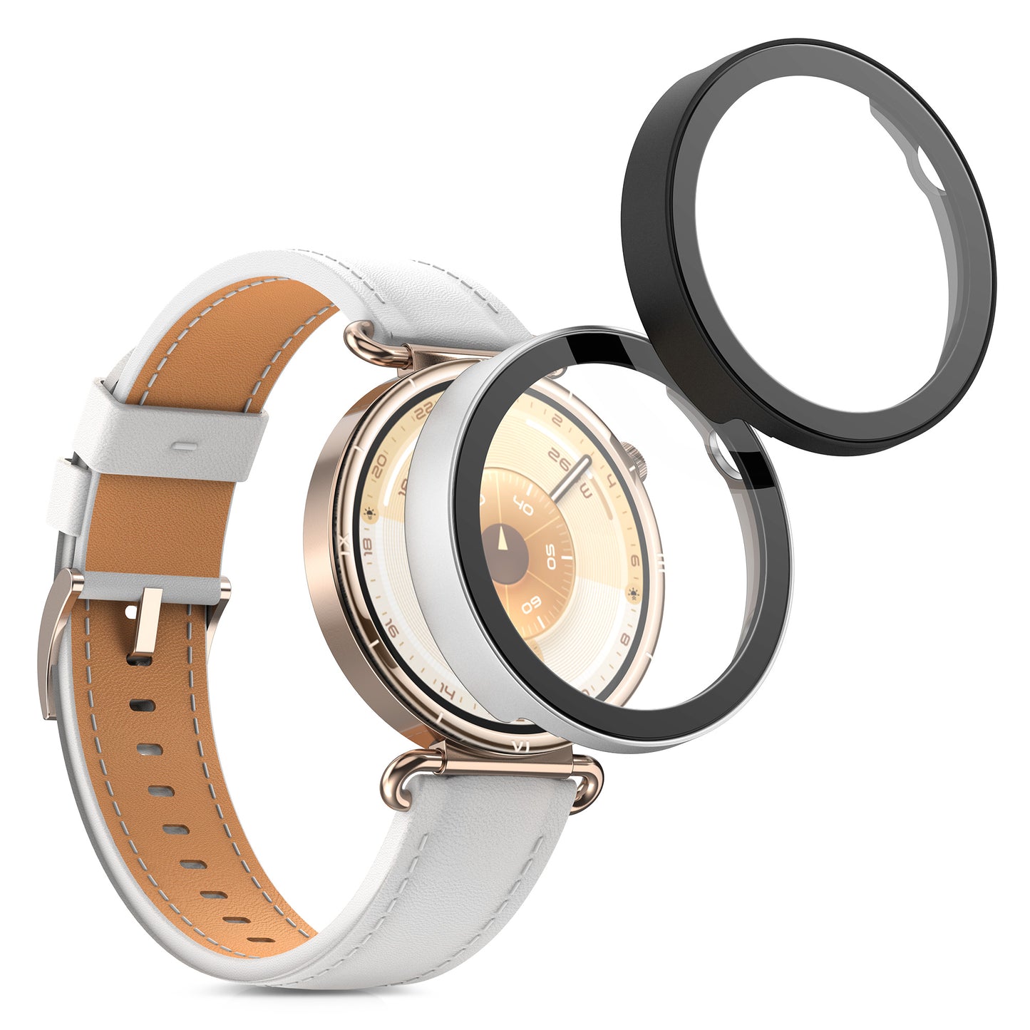 kwmobile 2x Cover kompatibel mit Huawei Watch GT6 41mm Hülle - Fullbody Fitnesstracker Case Set aus Glas - Schwarz Silber Schwarz  [dsg02]