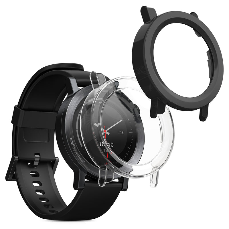 kwmobile 2x Cover kompatibel mit CMF Watch 3 Pro Hülle - Fullbody Fitnesstracker Case Set aus Glas - Transparent Schwarz Transparent  [dsg01]