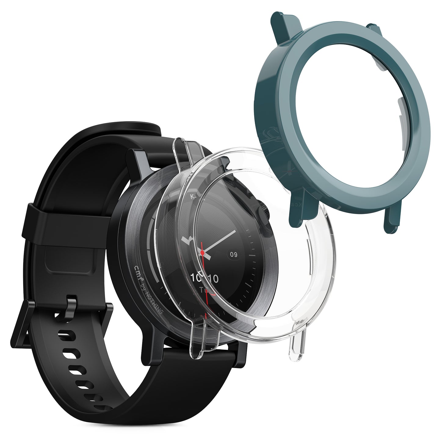 kwmobile 2x Cover kompatibel mit CMF Watch 3 Pro Hülle - Fullbody Fitnesstracker Case Set aus Glas - Transparent Grün Transparent  [dsg02]