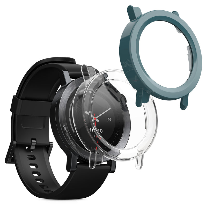 kwmobile 2x Cover kompatibel mit CMF Watch 3 Pro Hülle - Fullbody Fitnesstracker Case Set aus Glas - Transparent Grün Transparent  [dsg02]