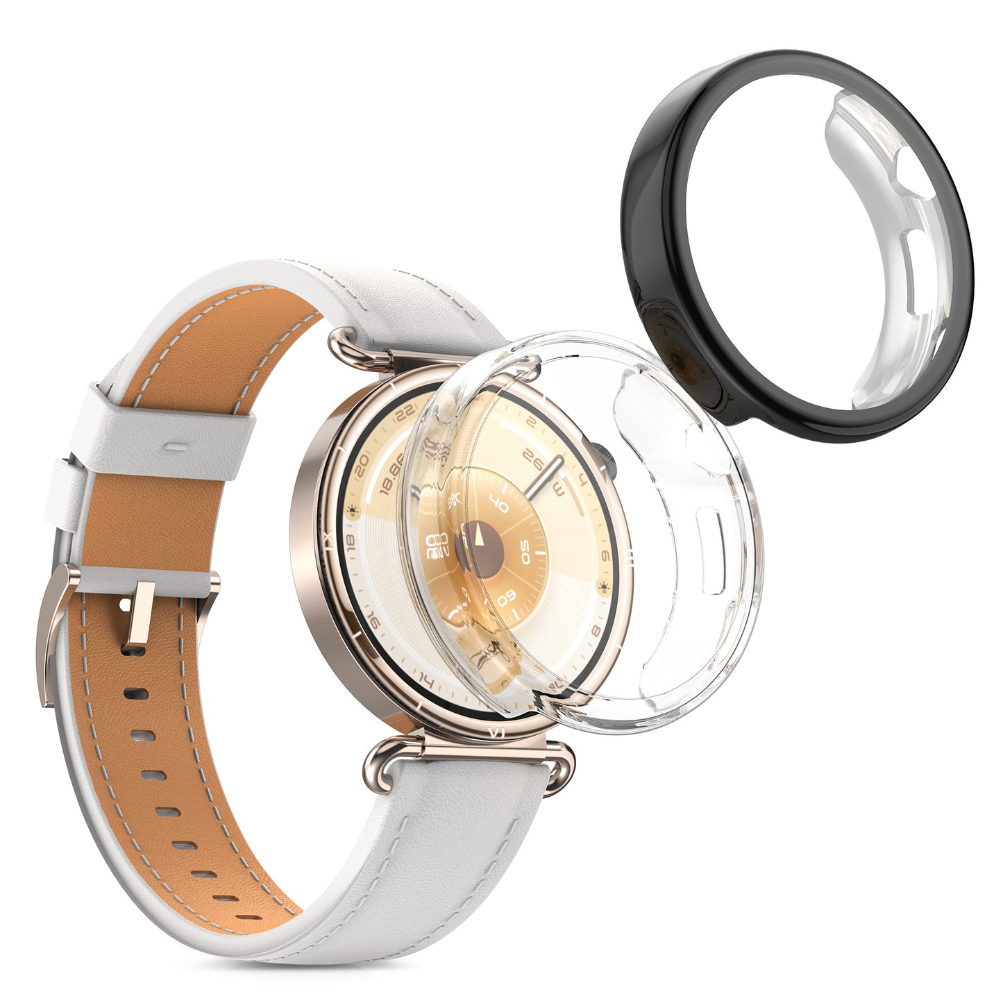kwmobile 2x Schutzhülle kompatibel mit Huawei Watch GT6 41mm Hülle - Fullbody Cover Set aus Silikon - Transparent Schwarz Transparent  [dsg01]