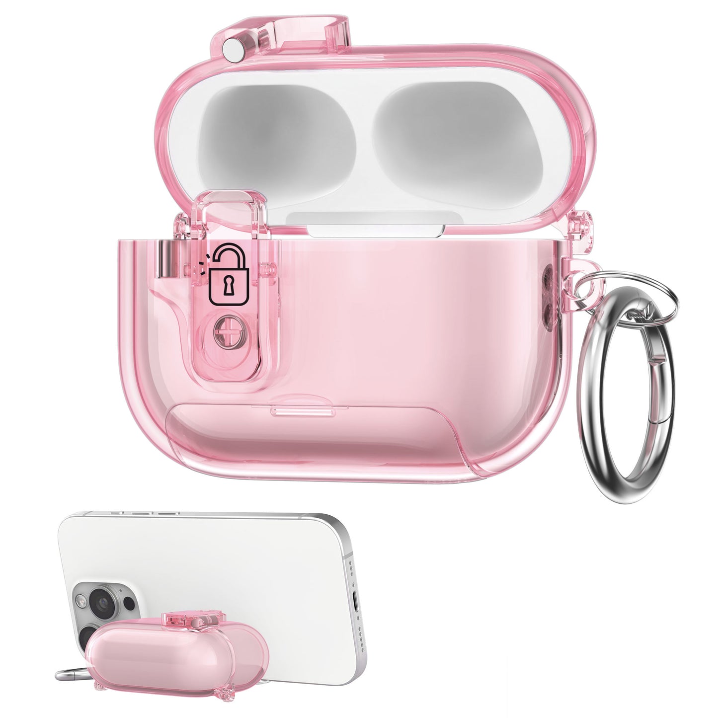 kwmobile transparentes Kopfhörer Case kompatibel mit Apple Airpods Pro 3 Hülle - Headphones TPU Cover mit Standfunktion und Sicherheitsverschluss - Rosa Rosa  [dsg03]