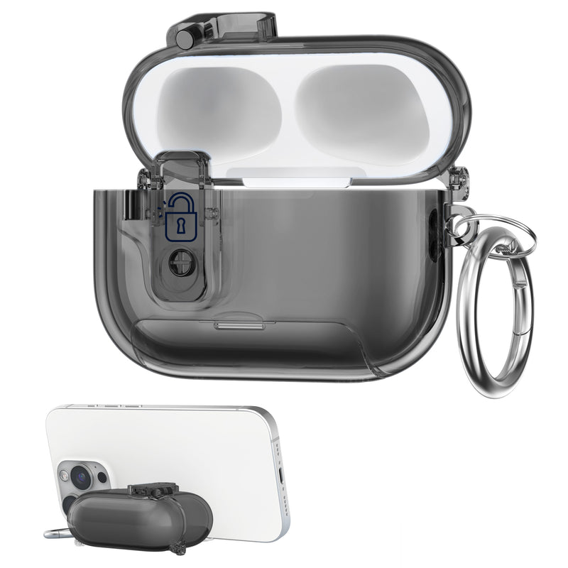 kwmobile transparentes Kopfhörer Case kompatibel mit Apple Airpods Pro 3 Hülle - Headphones TPU Cover mit Standfunktion und Sicherheitsverschluss - Schwarz Schwarz  [dsg04]