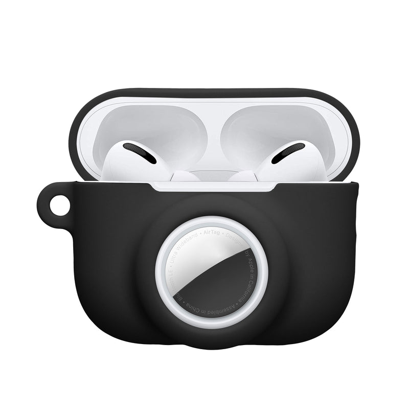 kwmobile 2-in1 Hülle kompatibel mit Apple Airpods Pro 3 - Kopfhörer Case kompatibel mit Airtag - Weiches Silikon Cover - Schutzhülle mit Karabiner - Schwarz Schwarz  
