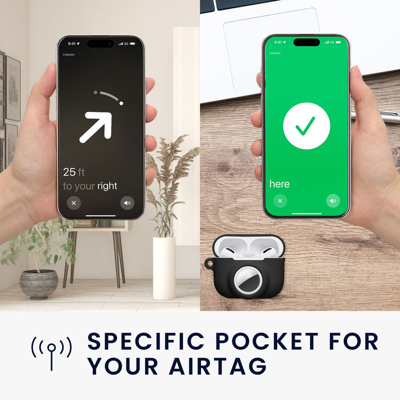 kwmobile 2-in1 Hülle kompatibel mit Apple Airpods Pro 3 - Kopfhörer Case kompatibel mit Airtag - Schutzhülle mit Karabiner