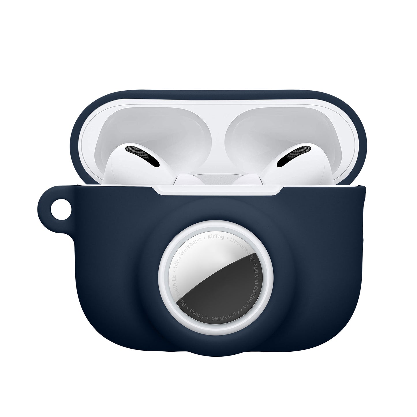 kwmobile 2-in1 Hülle kompatibel mit Apple Airpods Pro 3 - Kopfhörer Case kompatibel mit Airtag - Weiches Silikon Cover - Schutzhülle mit Karabiner - Dunkelblau Dunkelblau  