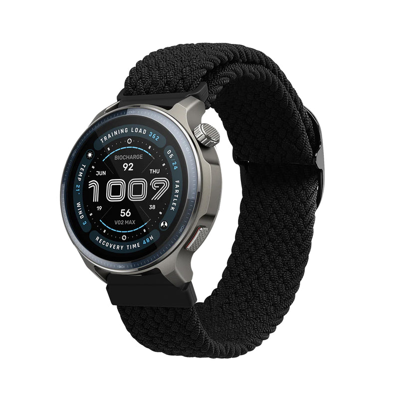 kwmobile Armband kompatibel mit Garmin 22mm Amazfit Balance 2 / Amazfit Helio - Nylon Fitnesstracker Sportarmband Band in Schwarz - Innenmaße von 14 - 22 cm Schwarz  