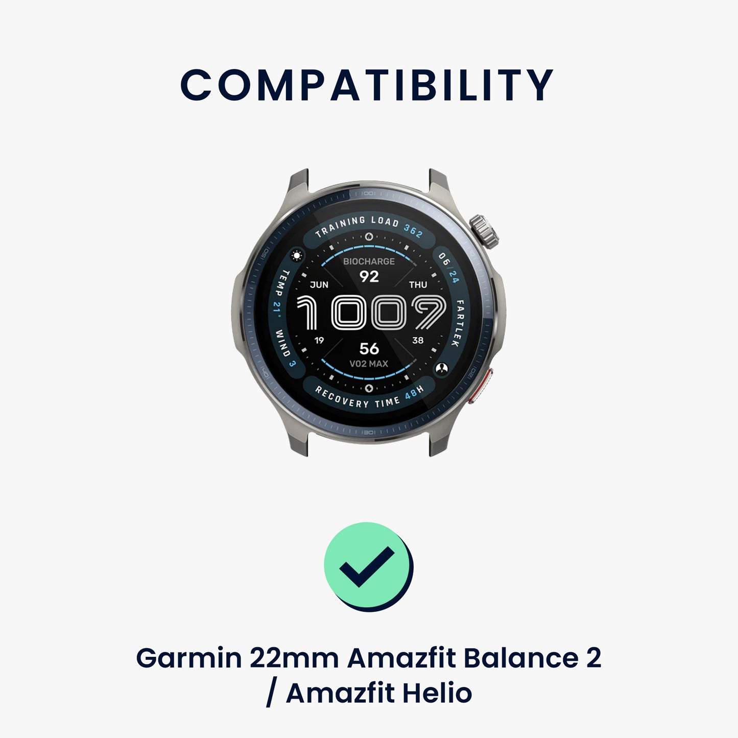 kwmobile Armband kompatibel mit Garmin 22mm Amazfit Balance 2 / Amazfit Helio Fitnesstracker Sportarmband Band Innenmaße von 14 - 22 cm
