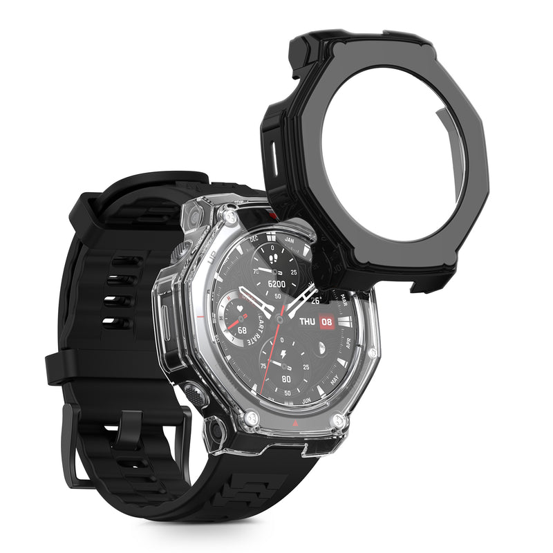 kwmobile Glas Hülle für Amazfit T-Rex3 Pro 48mm Schutzhülle Fullbody Fitnesstracker Case Set