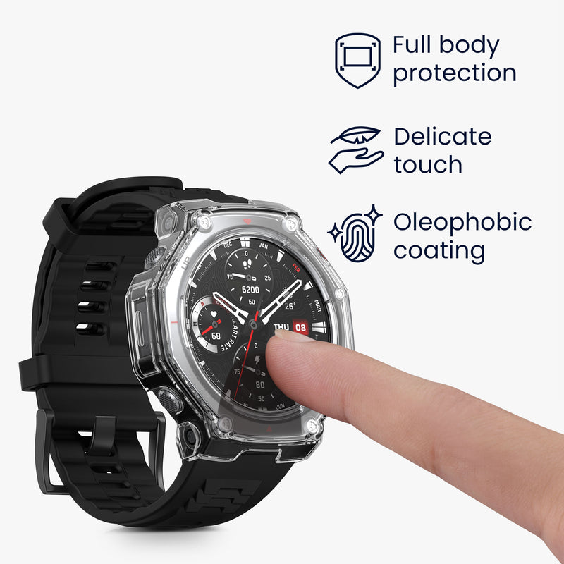 kwmobile Glas Hülle für Amazfit T-Rex3 Pro 48mm Schutzhülle Fullbody Fitnesstracker Case Set
