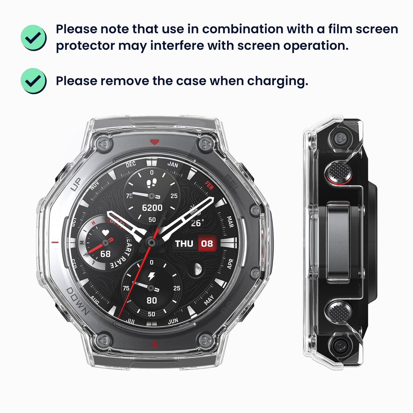 kwmobile Glas Hülle für Amazfit T-Rex3 Pro 48mm Schutzhülle Fullbody Fitnesstracker Case Set