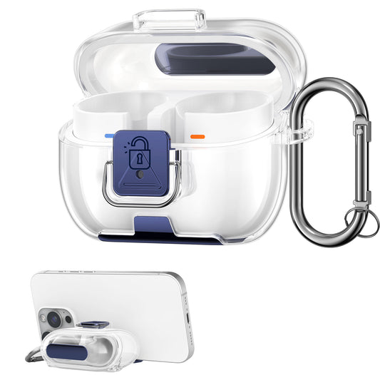 kwmobile transparentes Kopfhörer Case kompatibel mit Samsung Galaxy Buds 3 / Galaxy Buds 3 Pro Hülle - Headphones TPU Cover mit Standfunktion und Sicherheitsverschluss - Transparent Transparent  