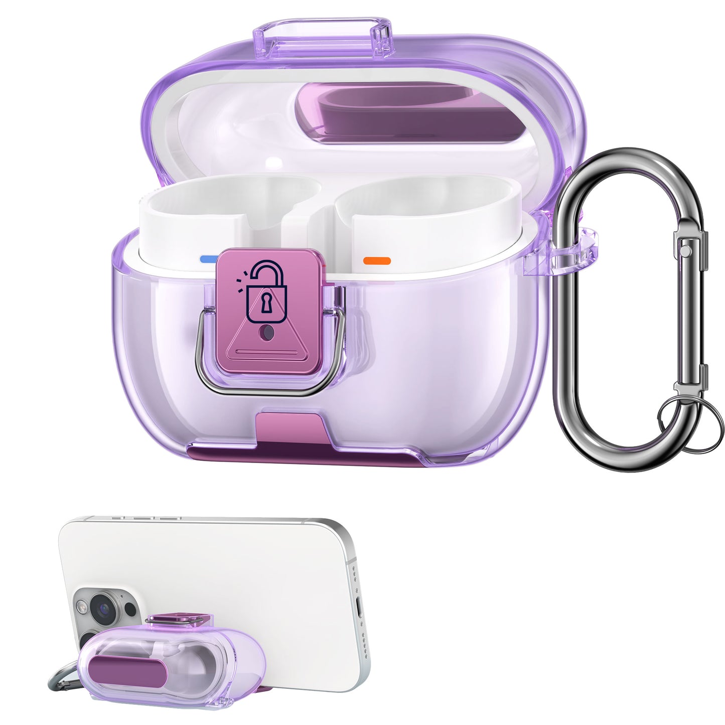 kwmobile transparentes Kopfhörer Case kompatibel mit Samsung Galaxy Buds 3 / Galaxy Buds 3 Pro Hülle - Headphones TPU Cover mit Standfunktion und Sicherheitsverschluss - Violett Violett  
