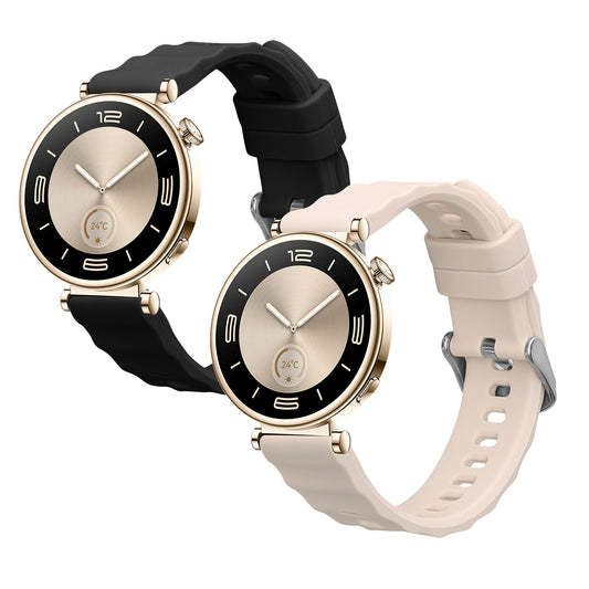 kwmobile 2x Uhrenarmband für Huawei Watch GT6 41mm / GT5 Pro 42mm / GT5 41mm / GT4 41mm Armband - Fitnesstracker Band Set aus TPU Silikon - Ersatzarmband Smartwatch - Schwarz Beige Schwarz  [dsg01]
