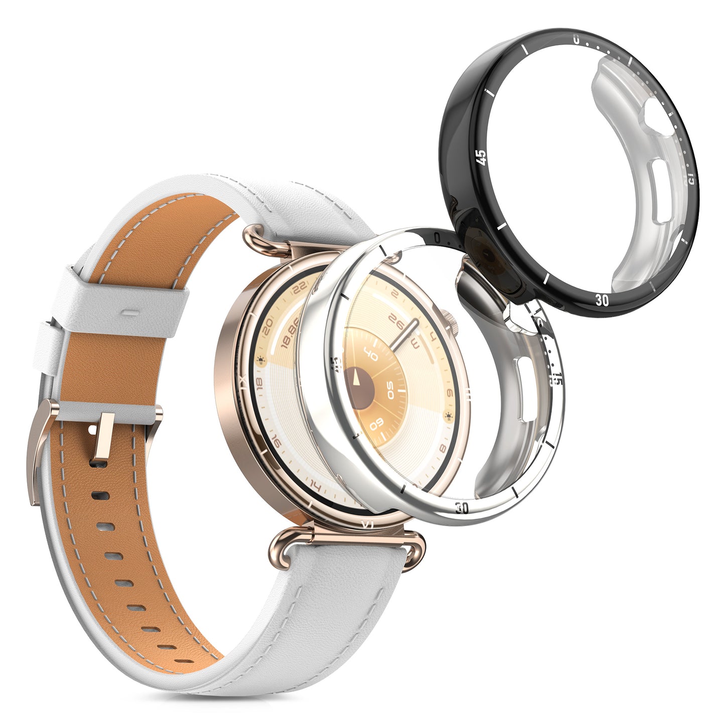 kwmobile 2x Schutzhülle kompatibel mit Huawei Watch GT6 41mm Hülle - Fullbody Cover Set aus Silikon - Schwarz Silber Schwarz  [dsg01]