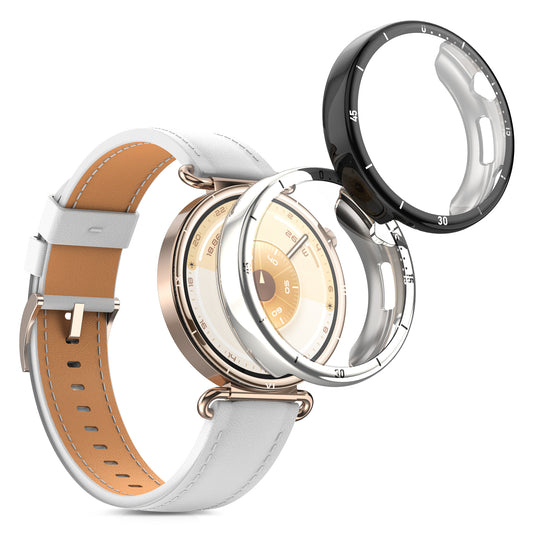 kwmobile 2x Schutzhülle kompatibel mit Huawei Watch GT6 41mm Hülle - Fullbody Cover Set aus Silikon - Schwarz Silber Schwarz  [dsg01]