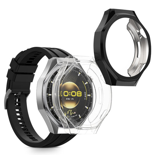 kwmobile 2x Schutzhülle kompatibel mit Huawei Watch GT6 Pro 46mm Hülle - Fullbody Cover Set aus Silikon - Schwarz Transparent Schwarz  [dsg01]