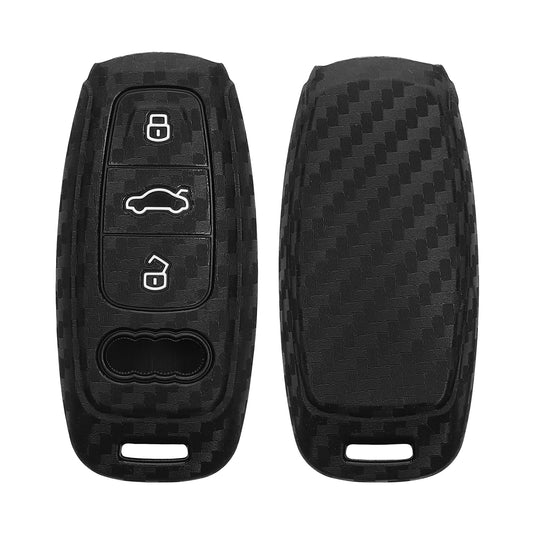 kwmobile Autoschlüssel Hülle kompatibel mit Audi A6 A7 A8 Q7 Q8 3-Tasten Autoschlüssel Keyless Hülle - Schlüsselhülle Carbon Schwarz Schwarz  [dsg01]