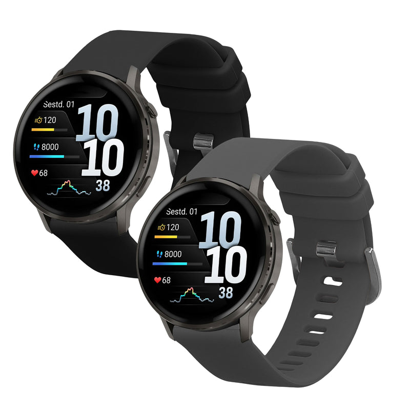 kwmobile 2x Uhrenarmband für Garmin Venu 4 45mm Armband - Fitnesstracker Band Set aus TPU Silikon - Ersatzarmband Smartwatch - Schwarz Grau Schwarz  [dsg01]