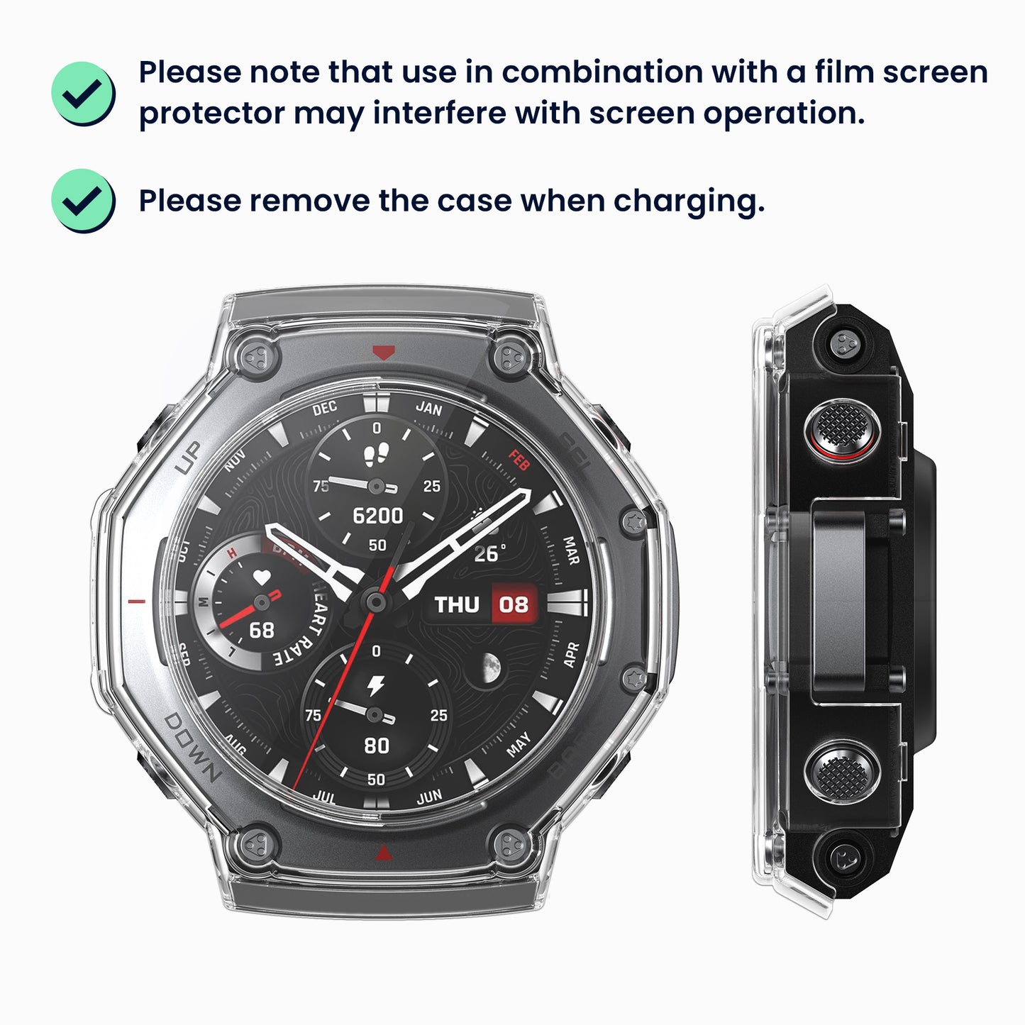 kwmobile Glas Hülle für Amazfit T-Rex 3 Schutzhülle Fullbody Fitnesstracker Case Set