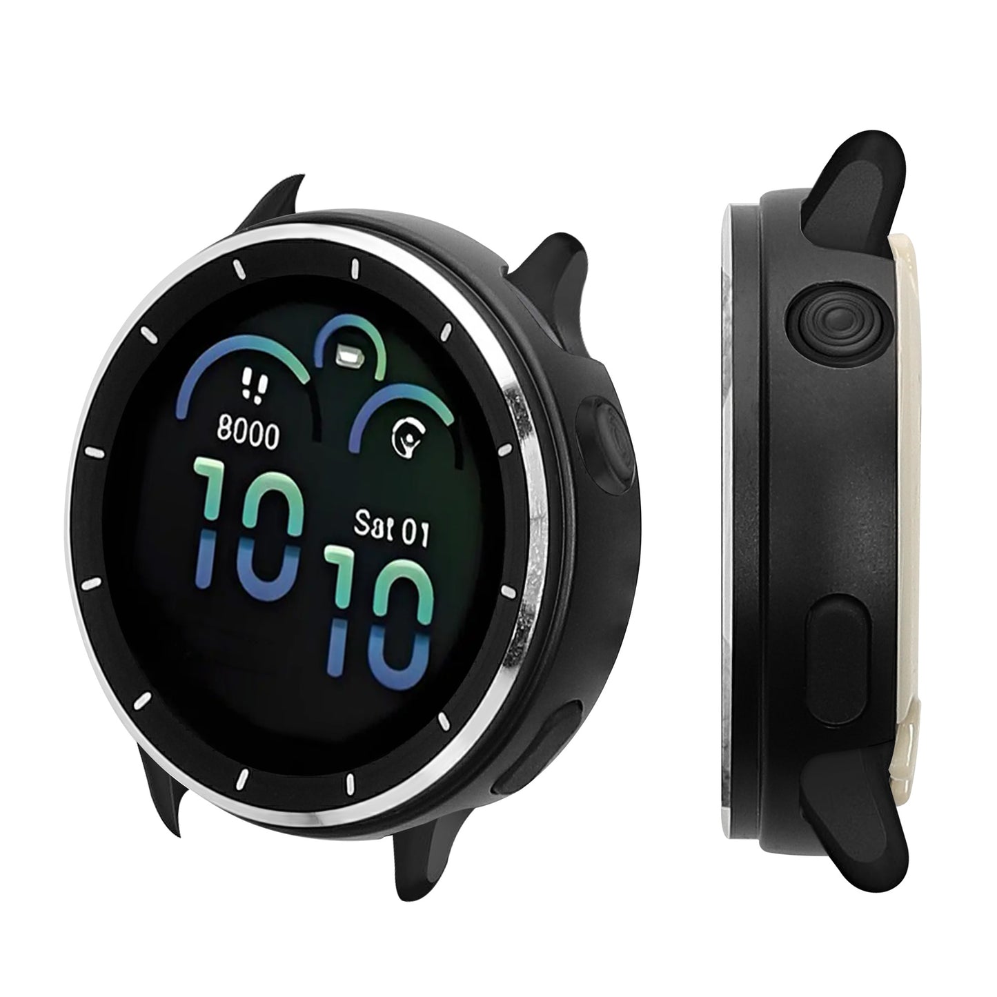 kwmobile Cover kompatibel mit Garmin vivoactive 6 (42mm) / Active 6 Hülle - Fullbody Fitnesstracker Case Set aus Edelstahl - Schwarz Schwarz  [dsg01]